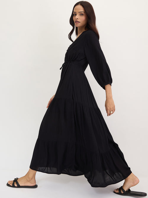 Black Crinkled Tiered Maxi Dress