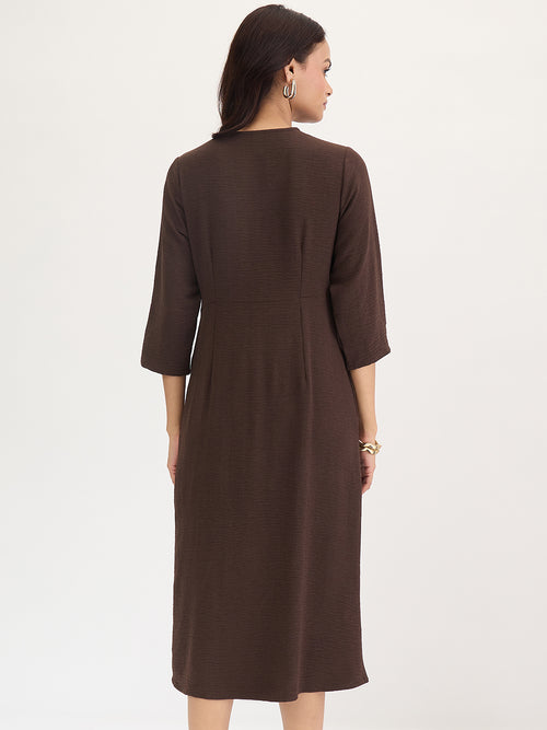 Brown Front Twist Detail Midi Dress