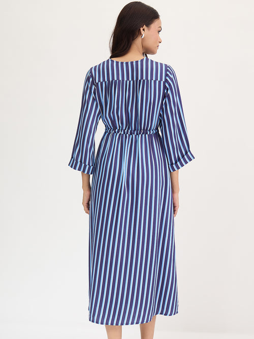 Navy Stripe Wrap Midi Dress