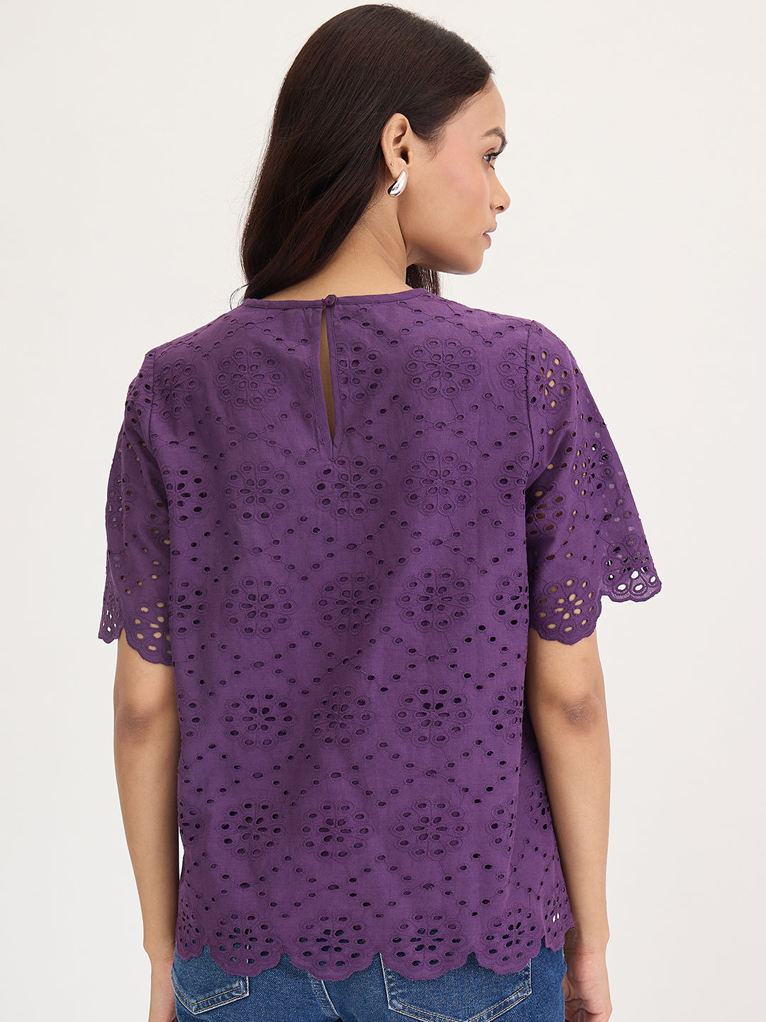 Deep Purple Cotton Schiffli Top