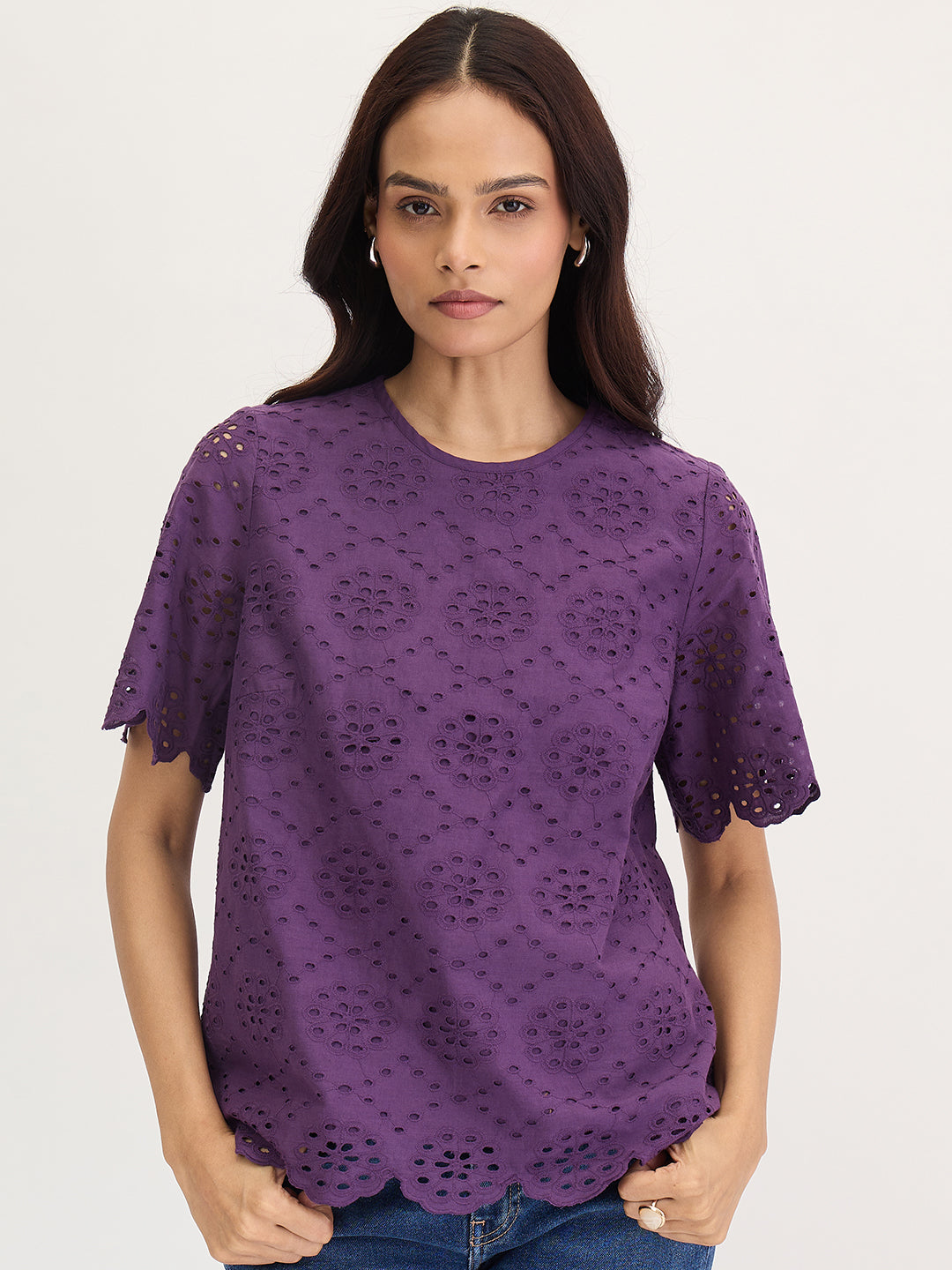 Deep Purple Cotton Schiffli Top