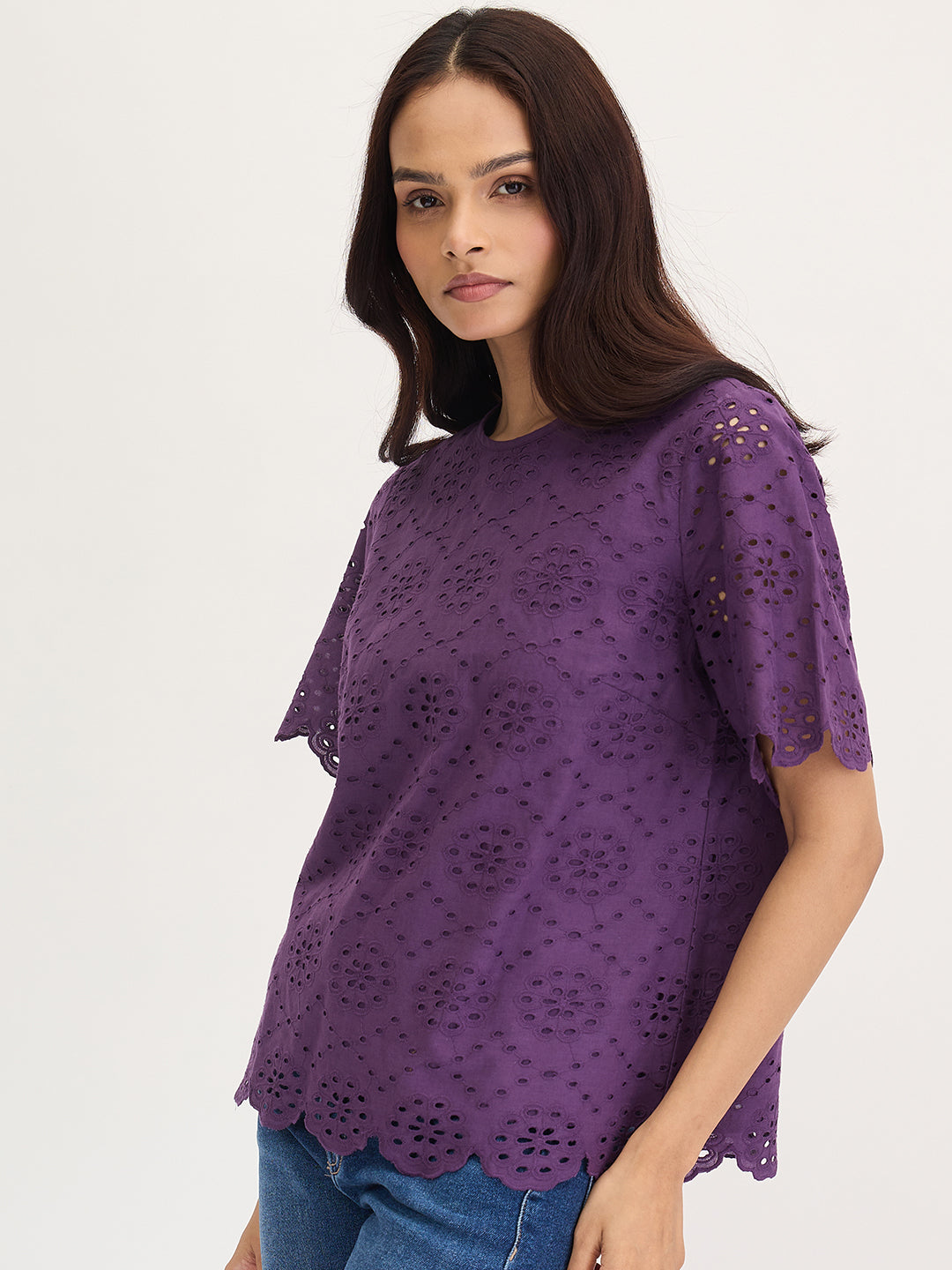 Deep Purple Cotton Schiffli Top