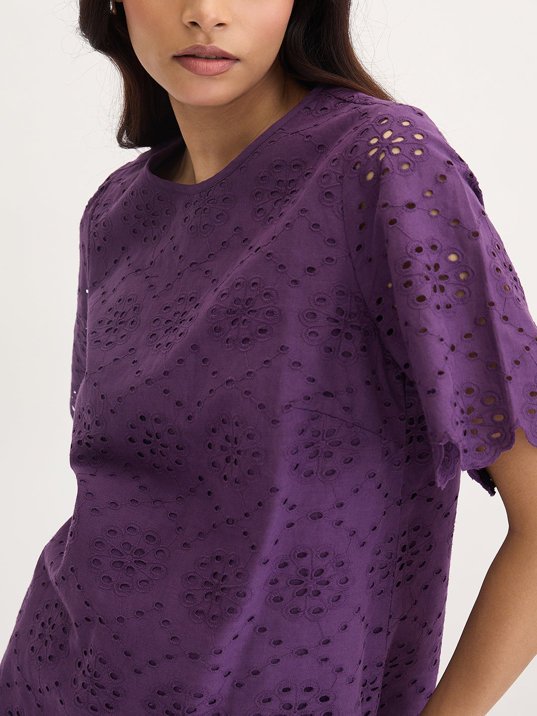 Deep Purple Cotton Schiffli Top