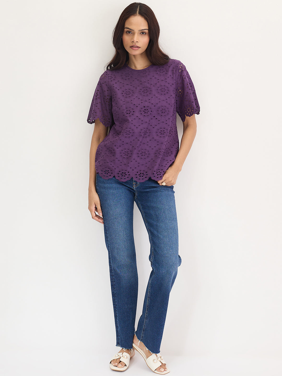 Deep Purple Cotton Schiffli Top