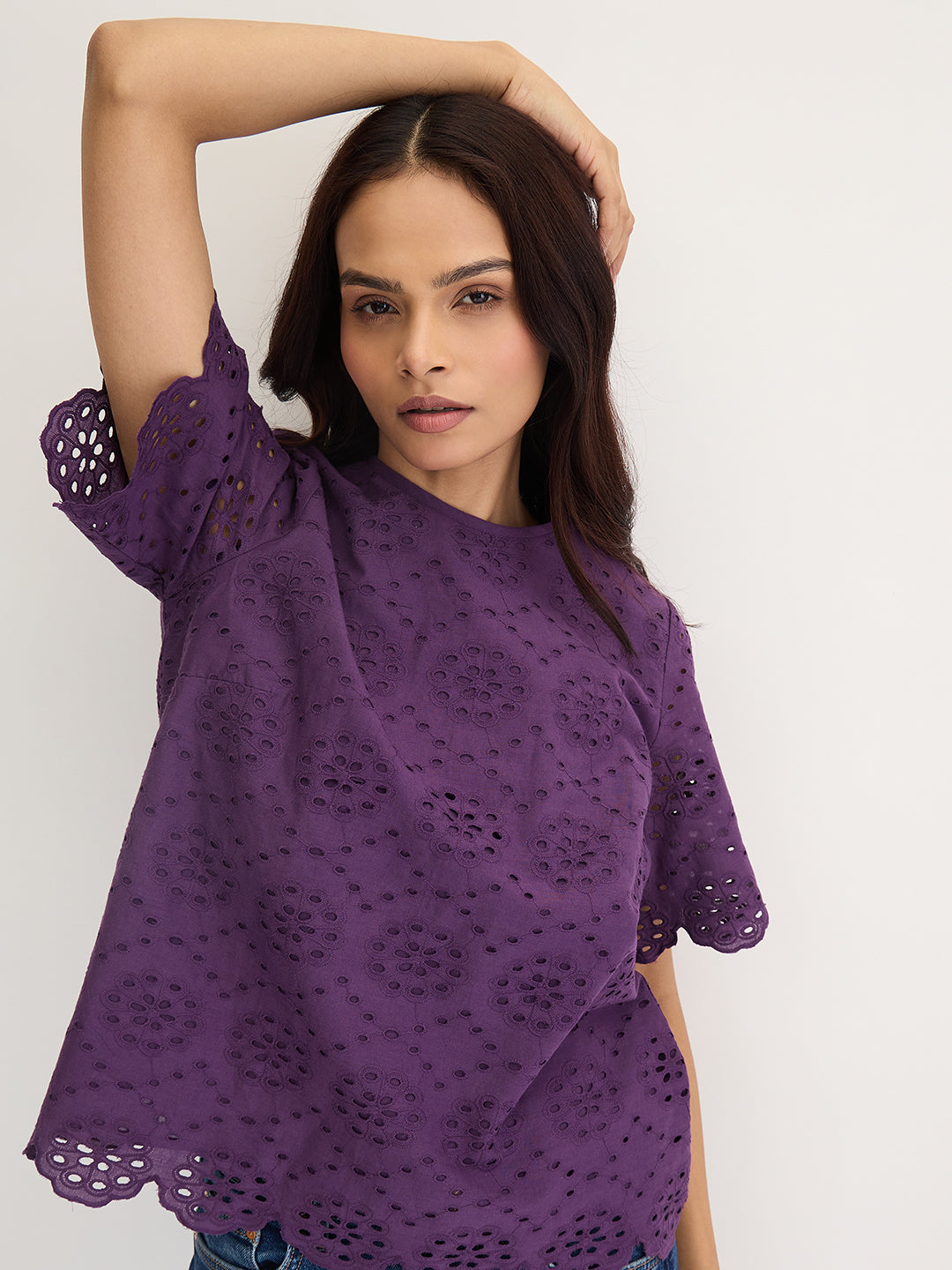 Deep Purple Cotton Schiffli Top