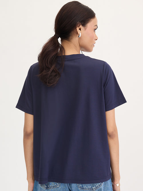 Navy Rhinestone Embellished T-Shirt