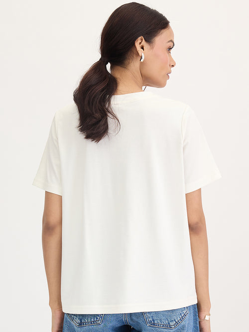 White Rhinestone Embellished T-Shirt