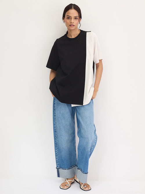 Black And White Colorblock Top