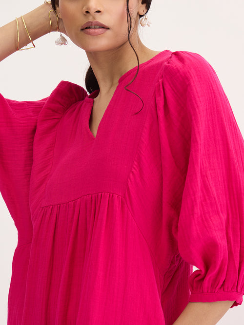 Cotton Gauz Hot Pink Tiered Maxi Dress