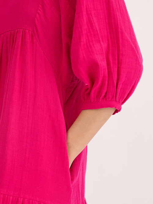Cotton Gauz Hot Pink Tiered Maxi Dress