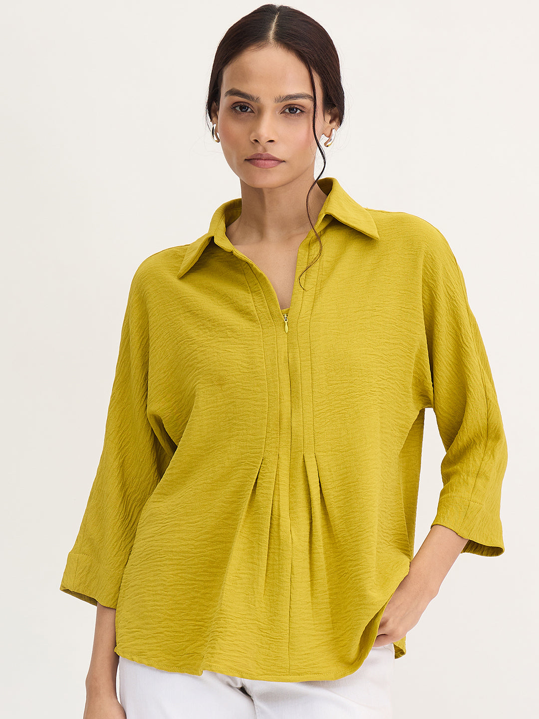 Citrine Green Pleat Detail Top