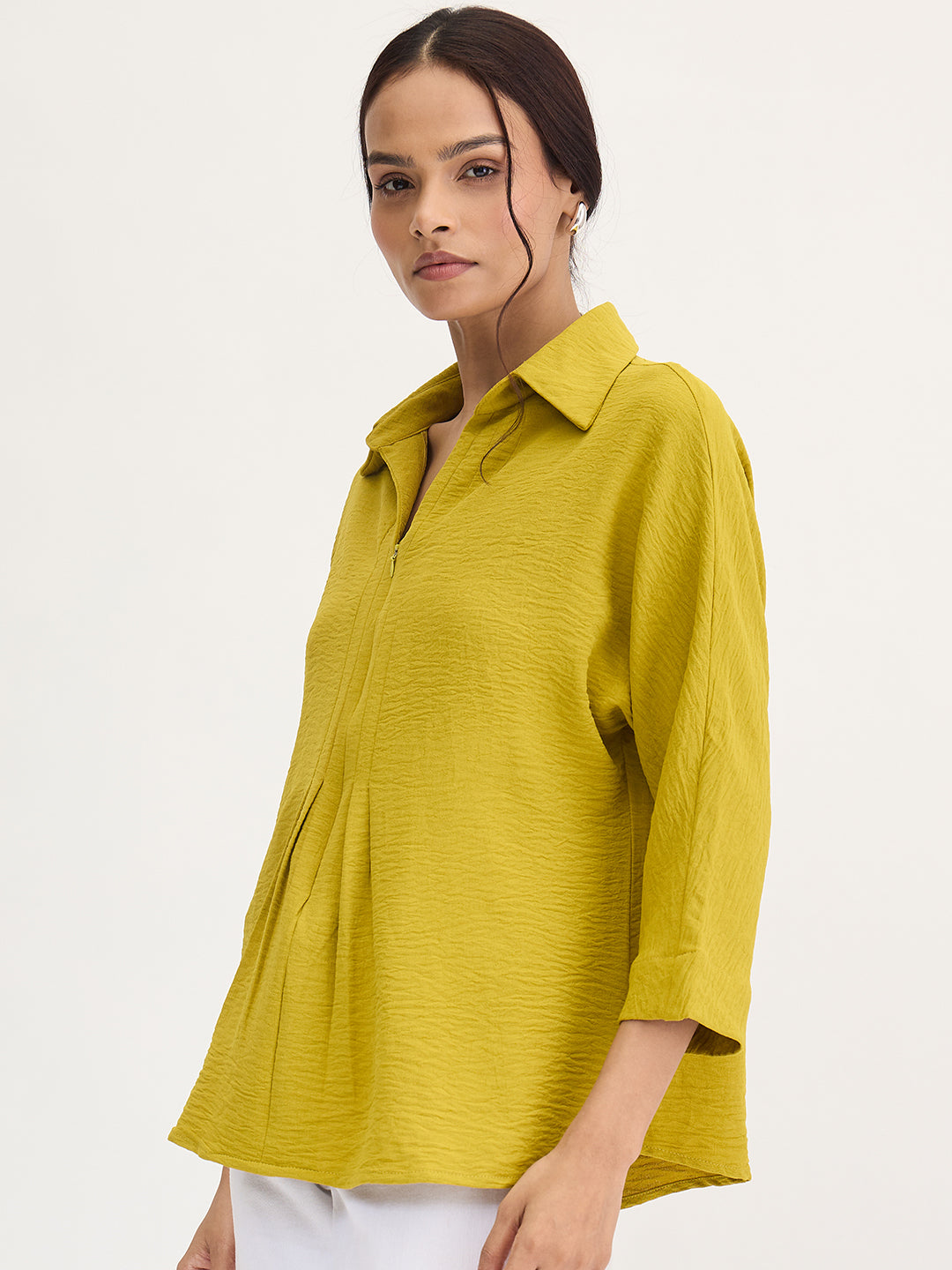Citrine Green Pleat Detail Top