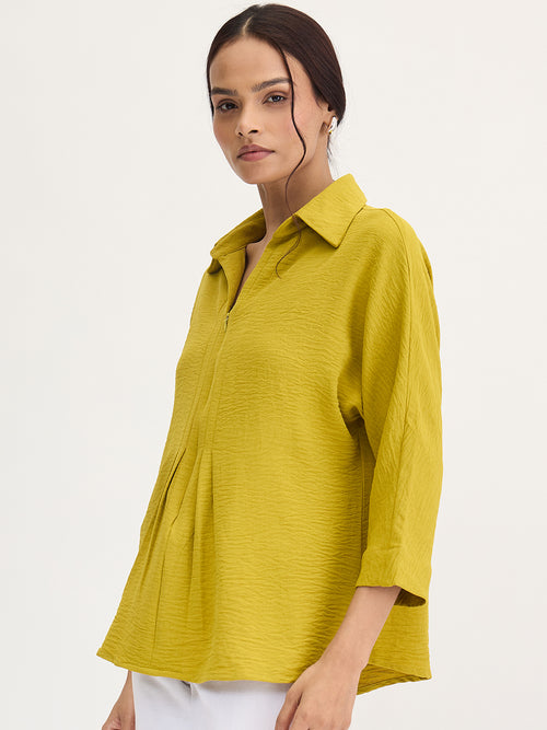 Citrine Green Pleat Detail Top
