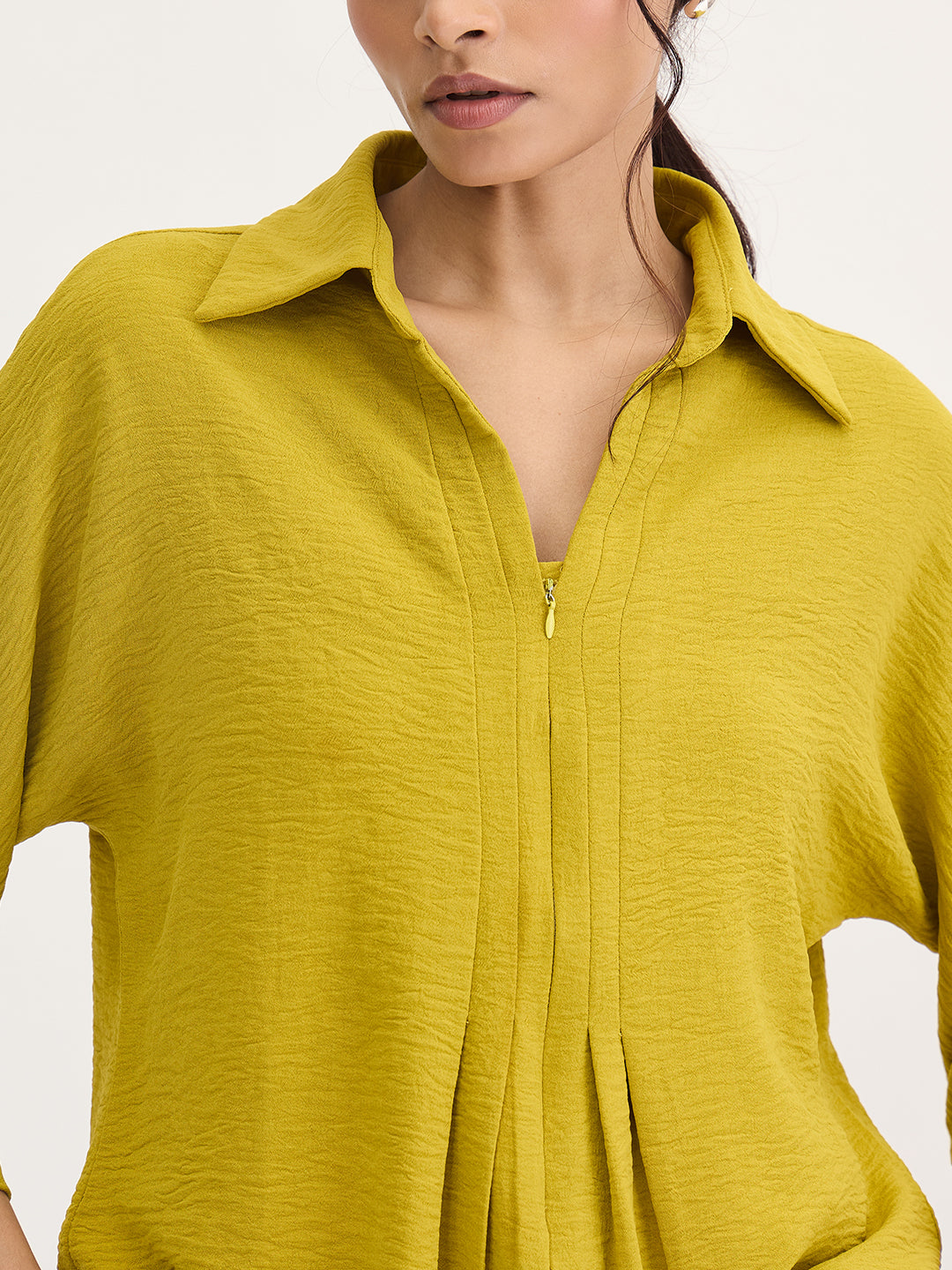 Citrine Green Pleat Detail Top