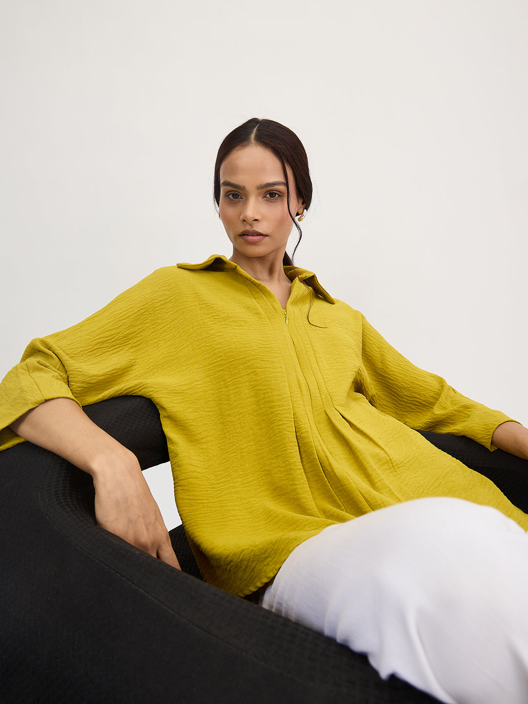 Citrine Green Pleat Detail Top