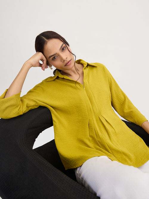 Citrine Green Pleat Detail Top