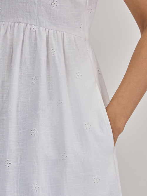 White Schiffli Sleeveless Maxi Dress