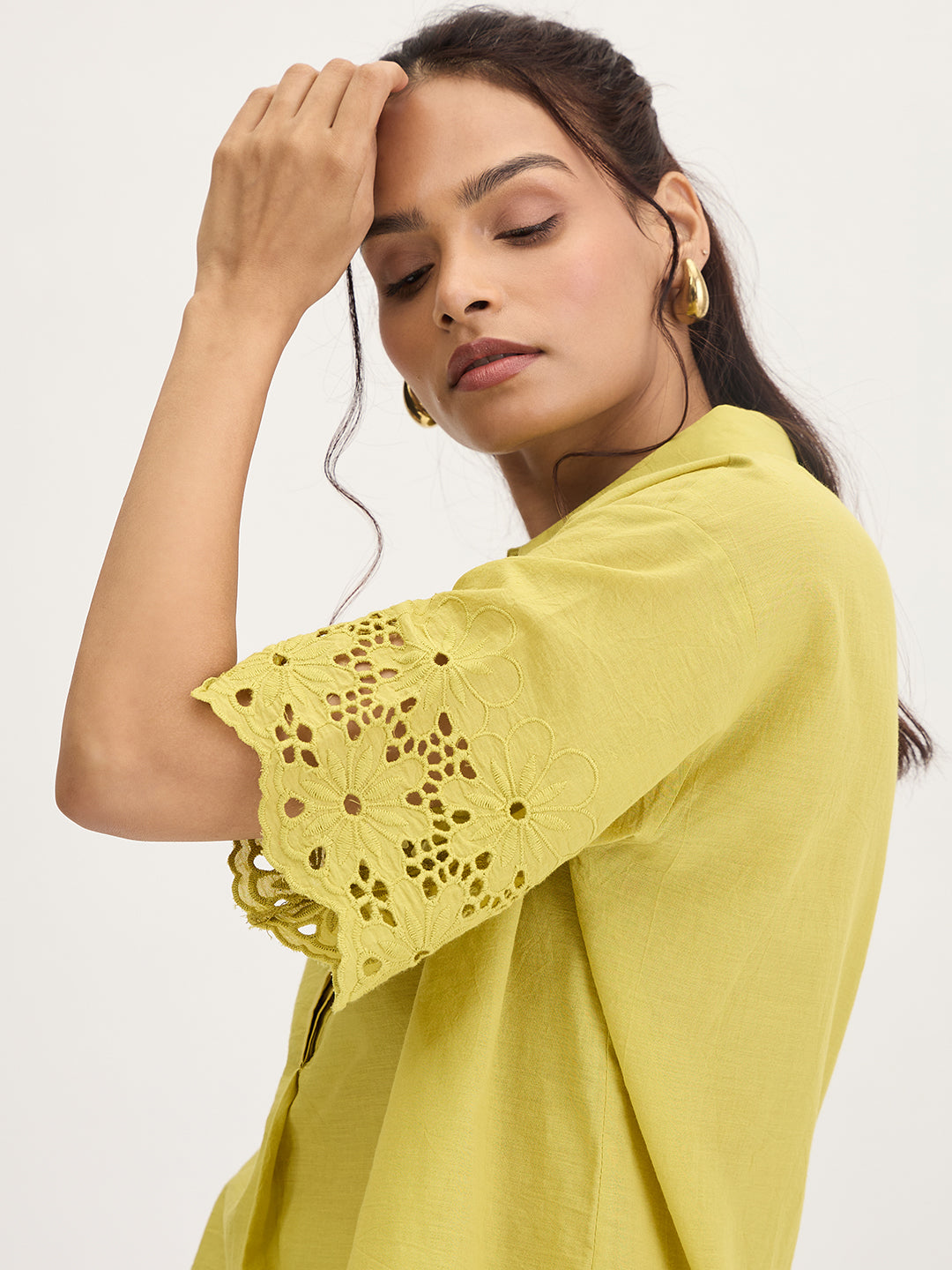 Citrine Green Schiffli Shirt Co-Ord Set