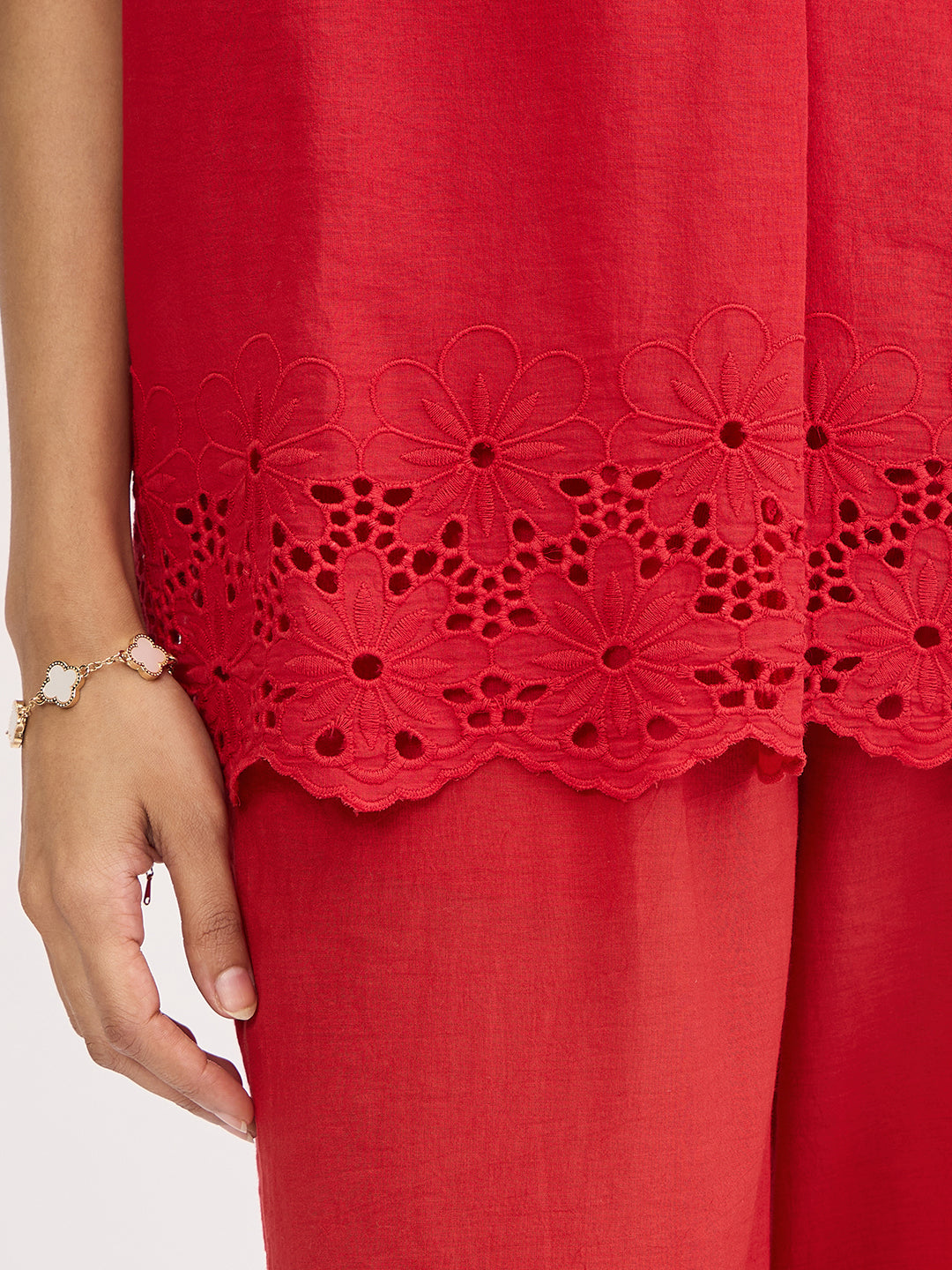 Red Schiffli Shirt Co-Ord Set