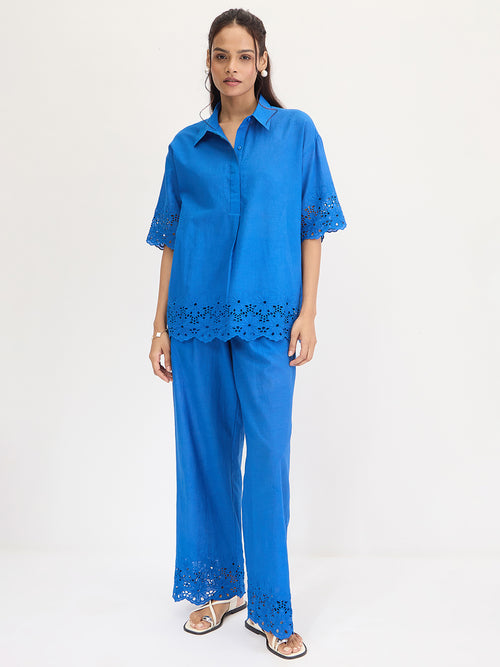 Royal Blue Schiffli Shirt Co-Ord Set