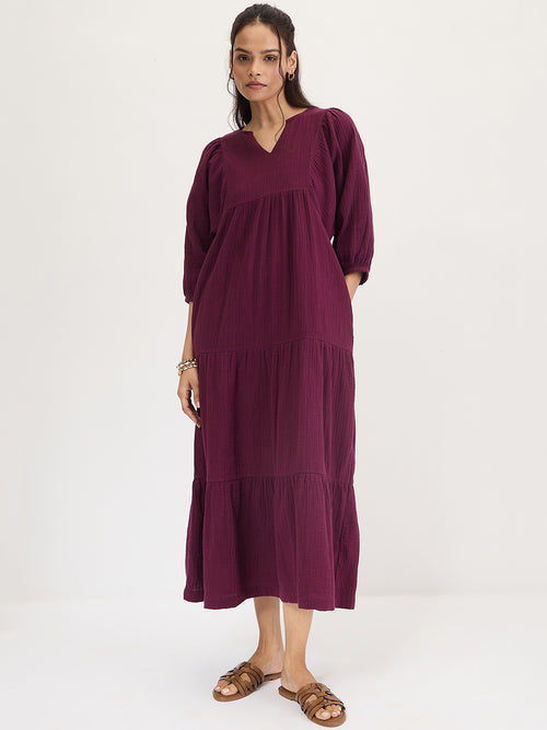 Wine Cotton Tiered Maxi Dress
