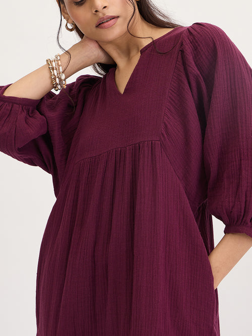 Wine Cotton Tiered Maxi Dress