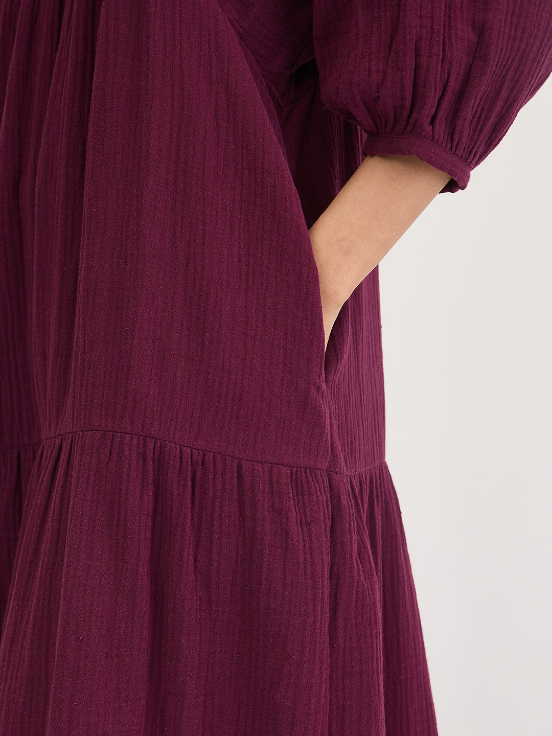 Wine Cotton Tiered Maxi Dress