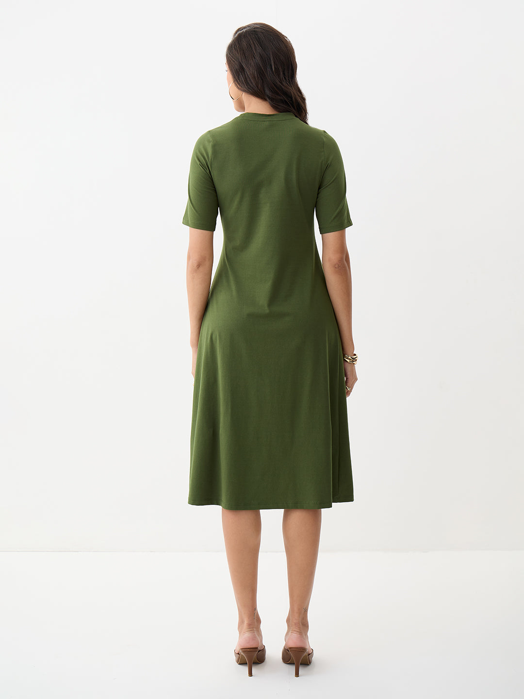 Olive Knit Knot Detail Midi Dress