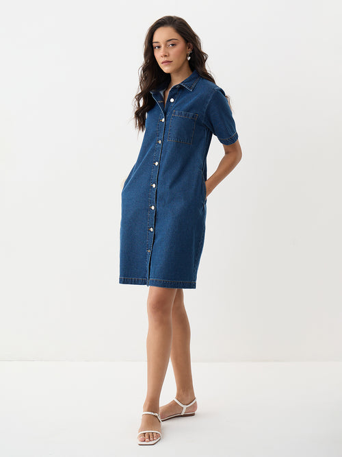 DenimClassic Blue Mini Shirt Dress