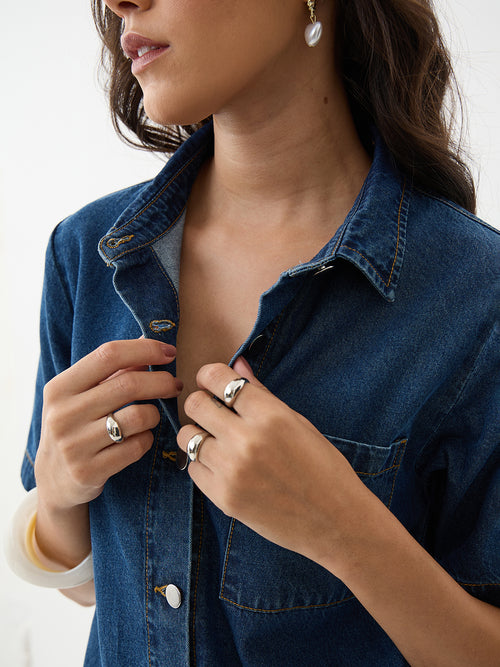DenimClassic Blue Mini Shirt Dress
