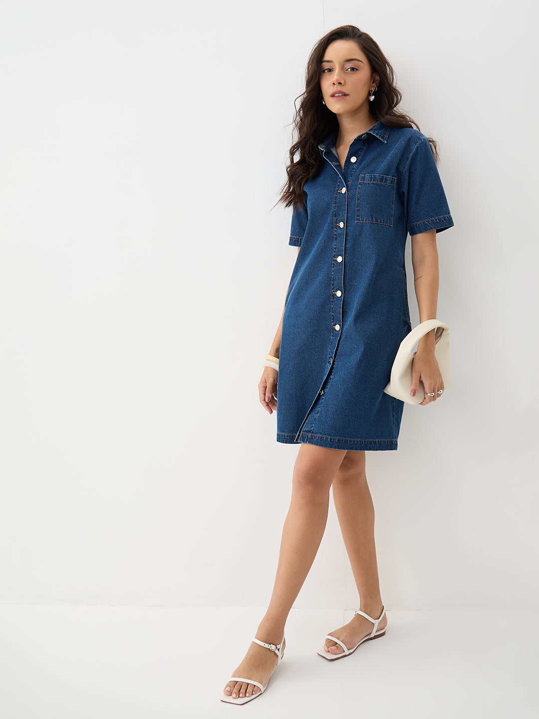 DenimClassic Blue Mini Shirt Dress
