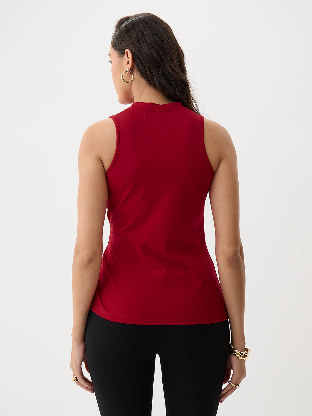 Red Knit Button Detail Top