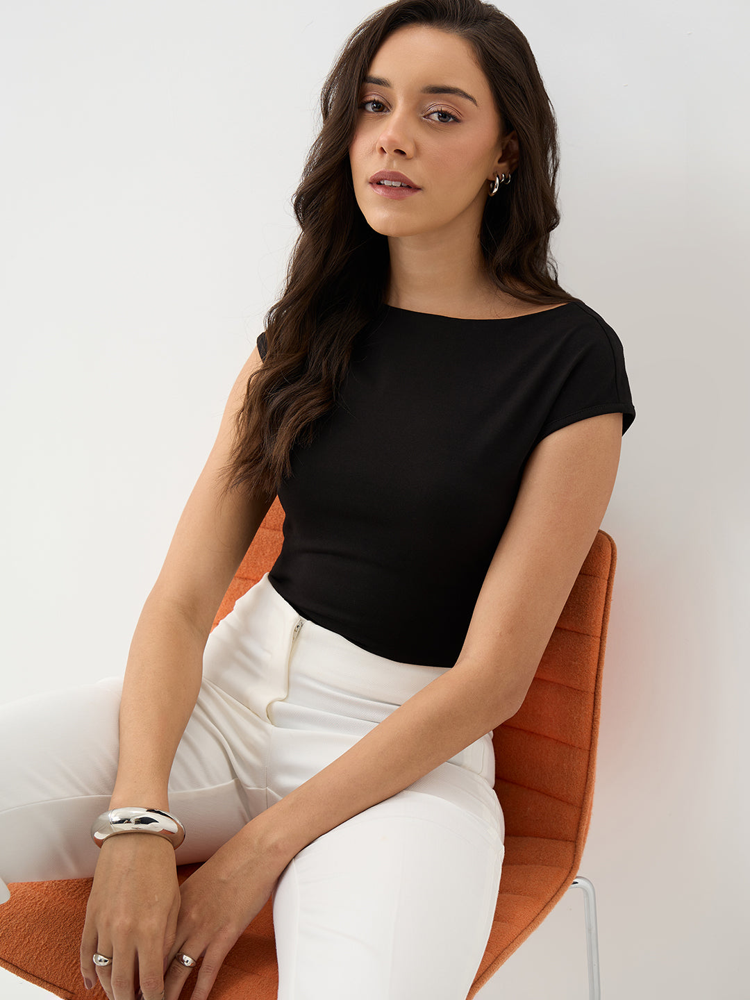 Black Knit Boat Neck Bodysuit