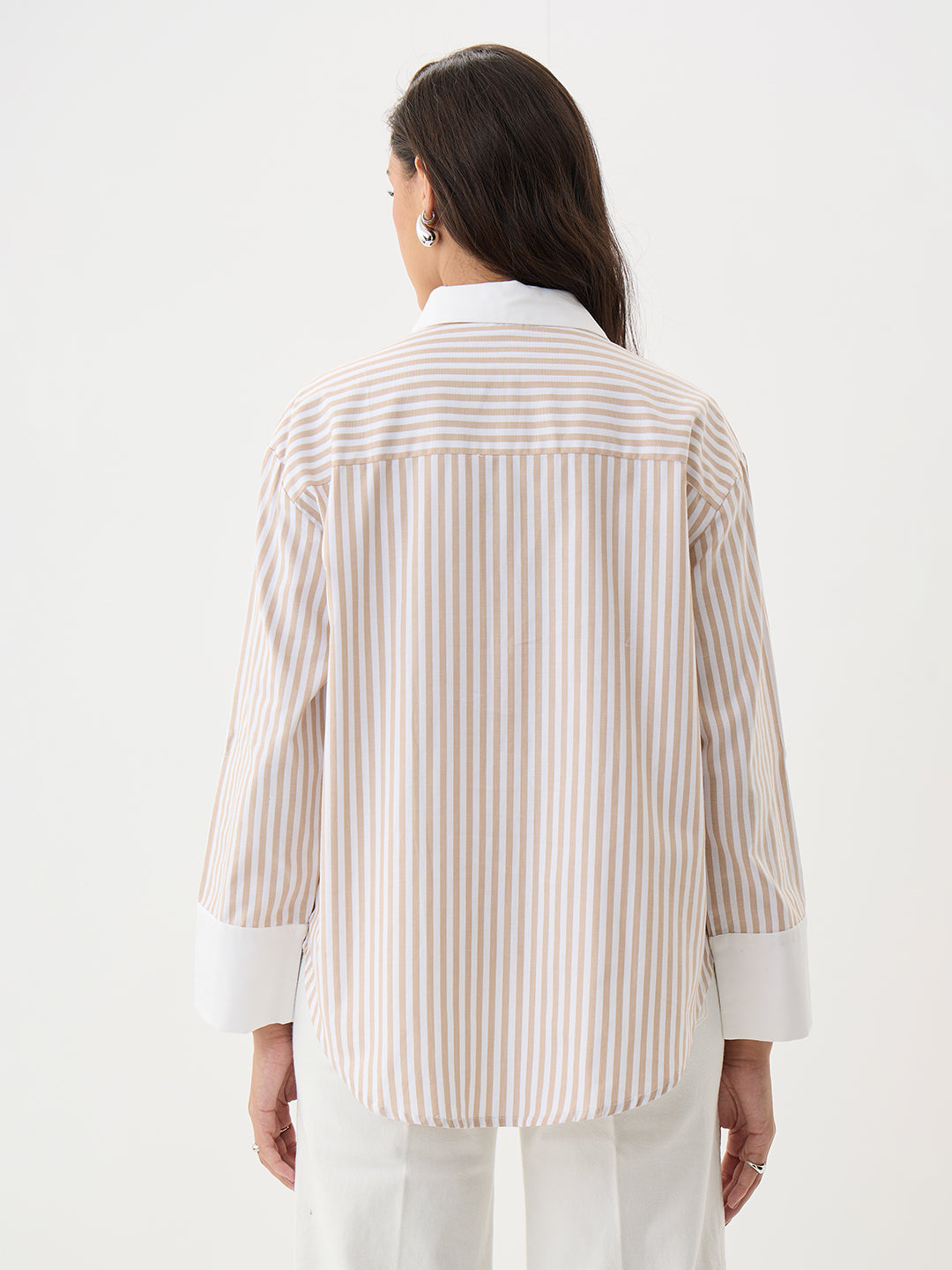 Beige Stripe Colorblock Tunic