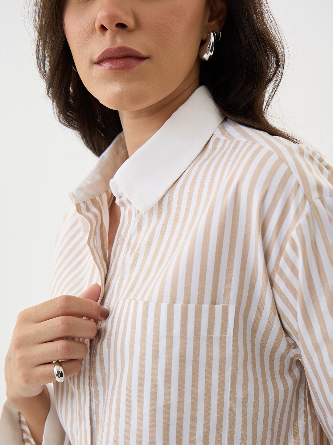 Beige Stripe Colorblock Tunic