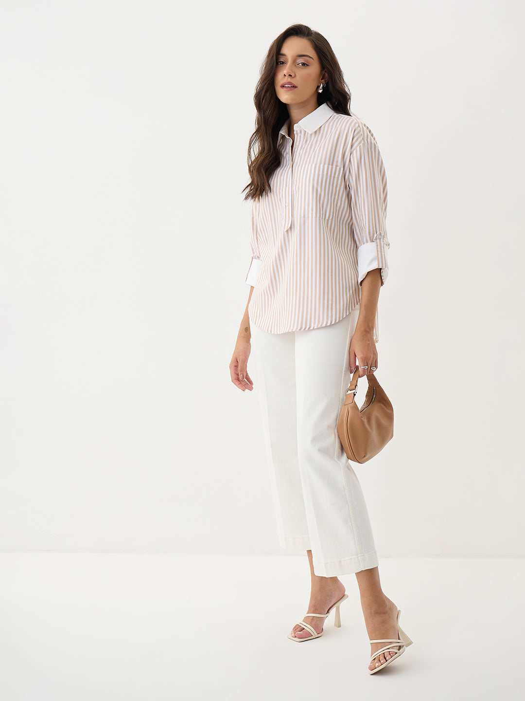 Beige Stripe Colorblock Tunic