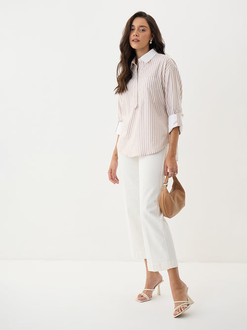 Beige Stripe Colorblock Tunic