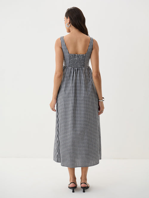 Black Gingham Sleeveless Maxi Dress