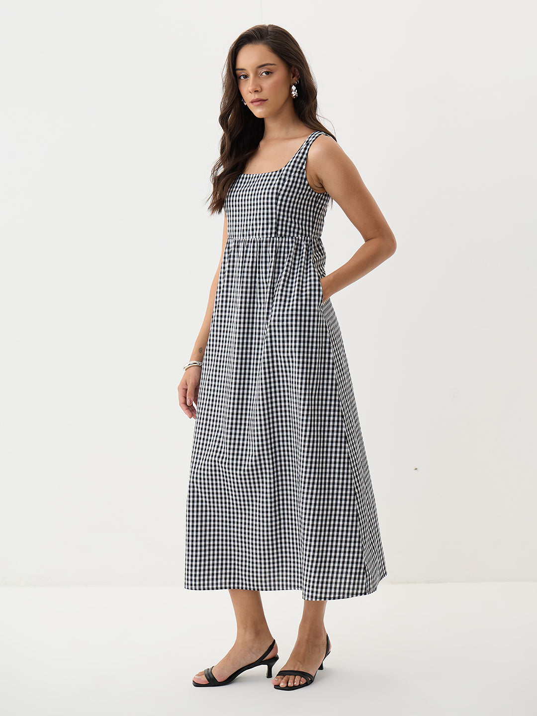 Black Gingham Sleeveless Maxi Dress