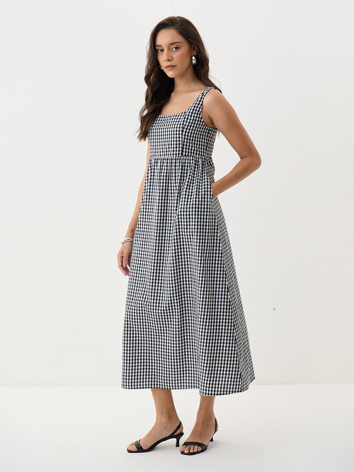 Black Gingham Sleeveless Maxi Dress