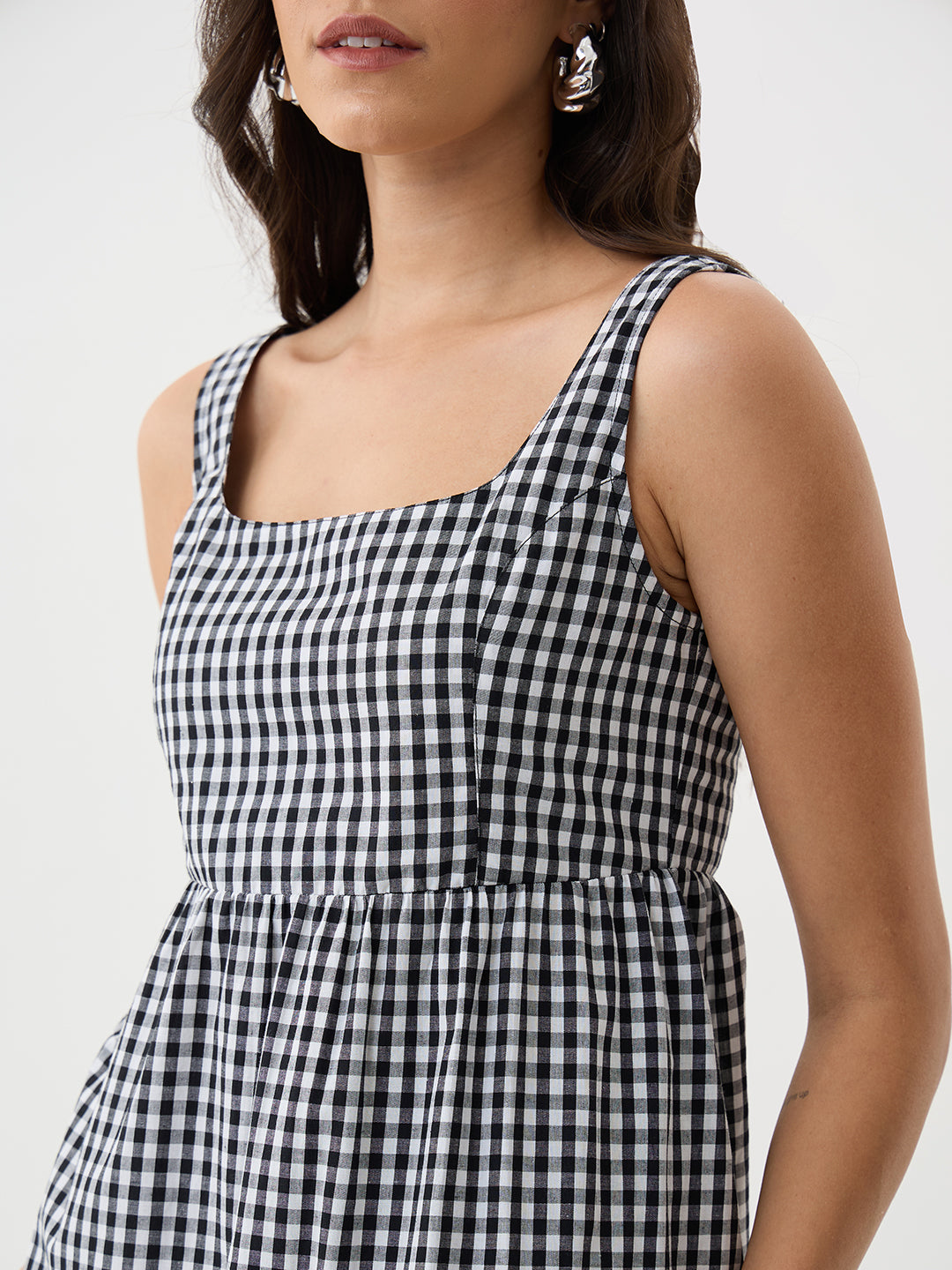 Black Gingham Sleeveless Maxi Dress