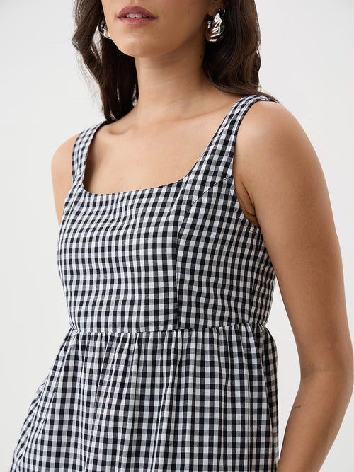Black Gingham Sleeveless Maxi Dress