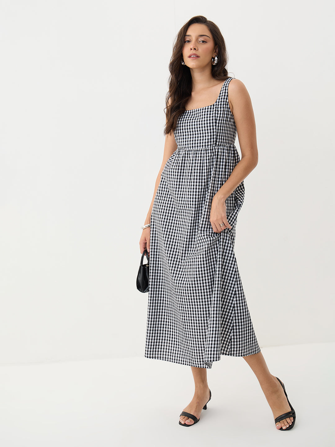 Black Gingham Sleeveless Maxi Dress