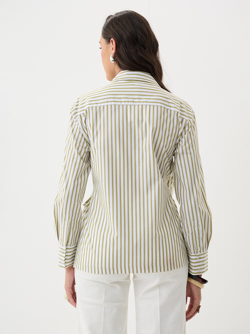 Olive Stripe Asymmetric Wrap Top