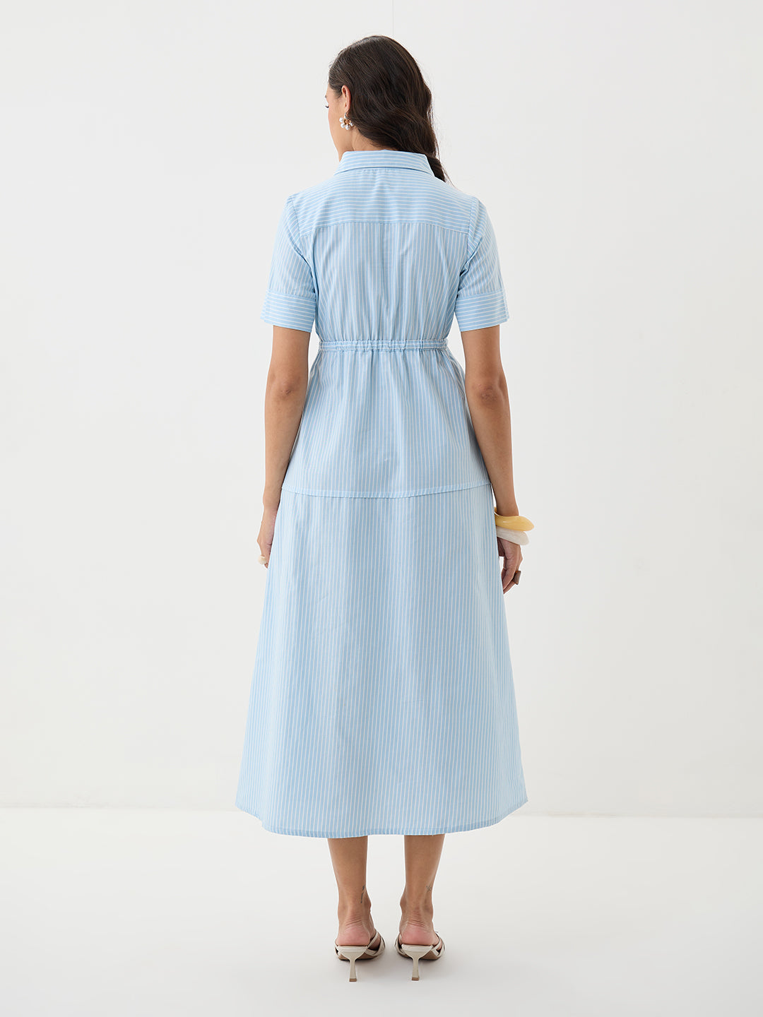 Blue Stripe Half Zip-Up Maxi Dress