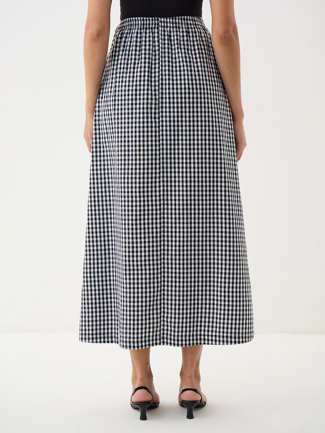 Black Gingham A-Line Maxi Skirt