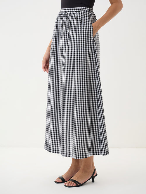 Black Gingham A-Line Maxi Skirt