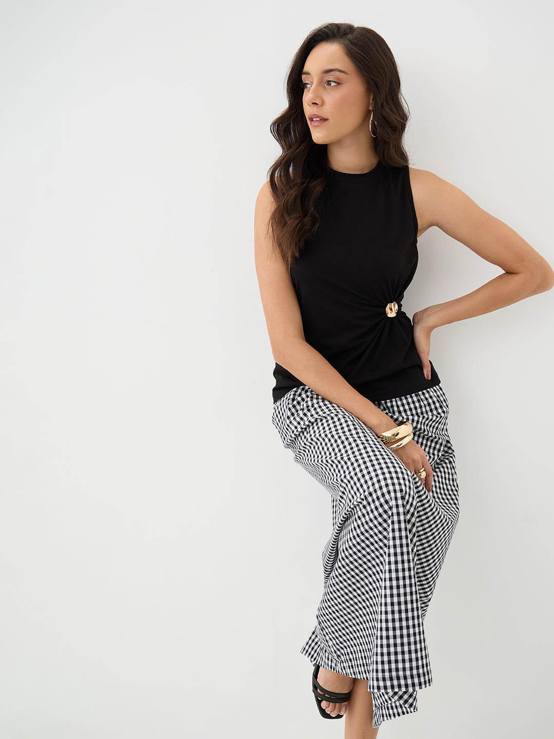 Black Gingham A-Line Maxi Skirt