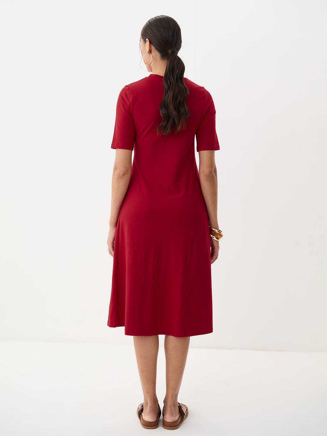 Red Knit Knot Detail Midi Dress