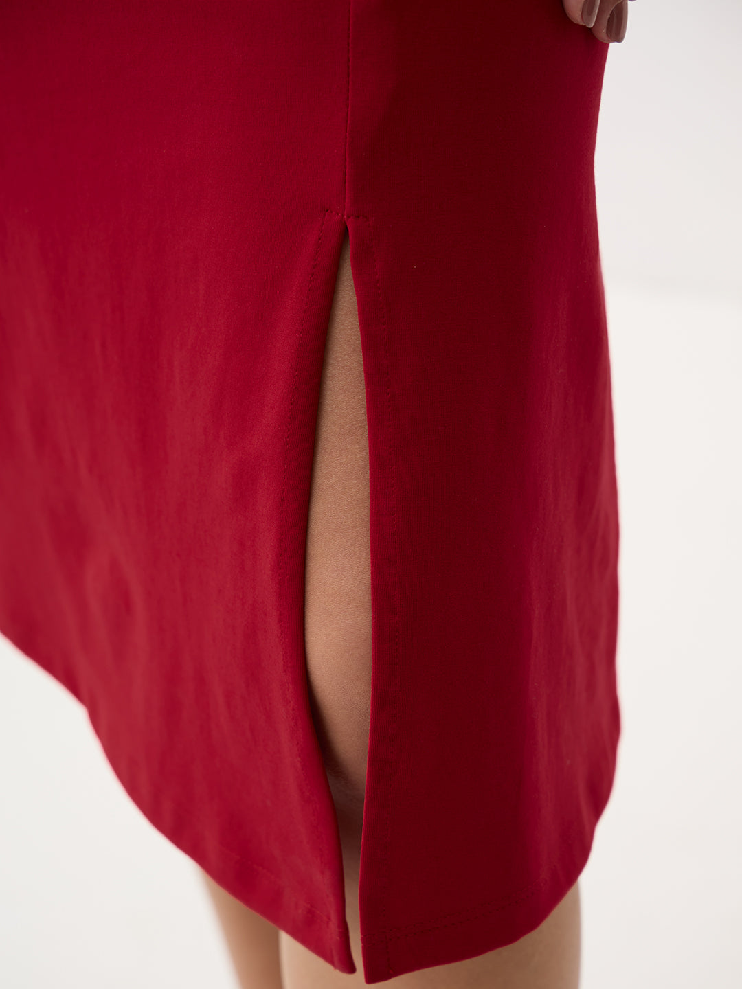 Red Knit Knot Detail Midi Dress